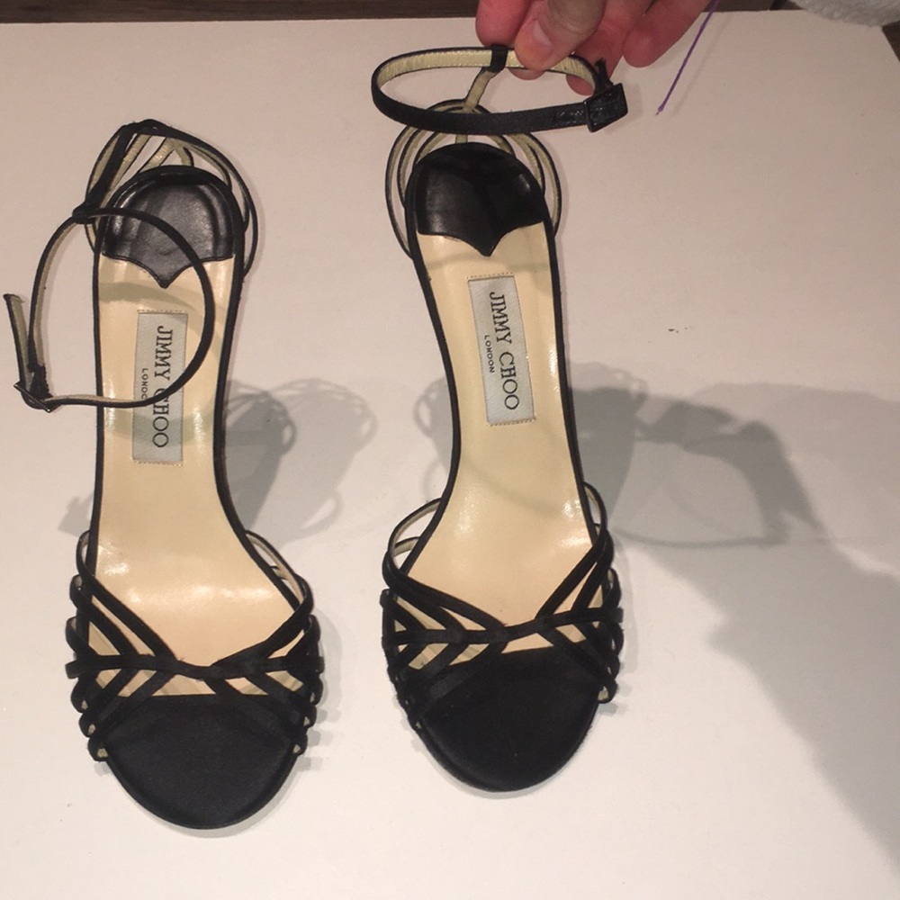 Jimmy Choo Black Satin Strappy Heels